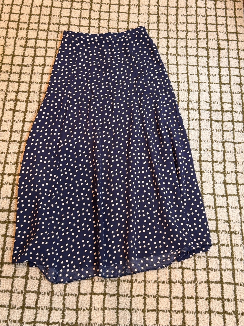 Vintage Betsy Johnson midi polka dot navy and cream skirt